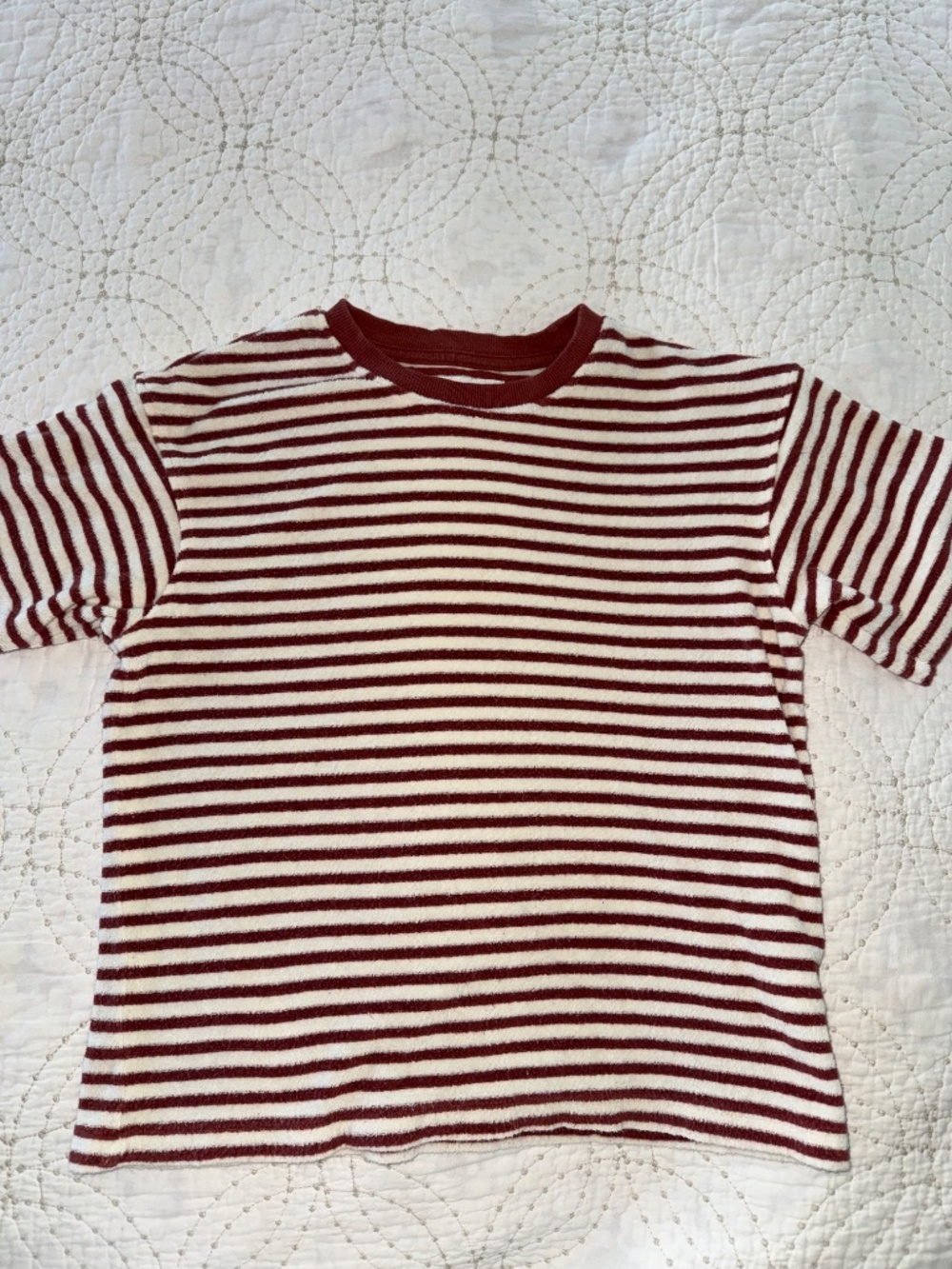 Zara Towel Effect Striped T-Shirt & Bermuda Set. Size 8-9. Color Burgundy/cream - Picture 9 of 10